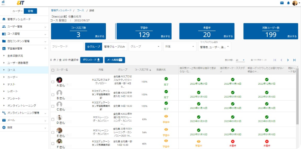 学生ごとの進捗状況が一目でわかる学習管理レポート